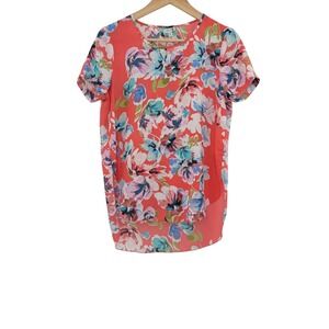NWT Spense Floral Print Short‎ Sleeve Blouse Top S/P Multicolor Coral Preppy